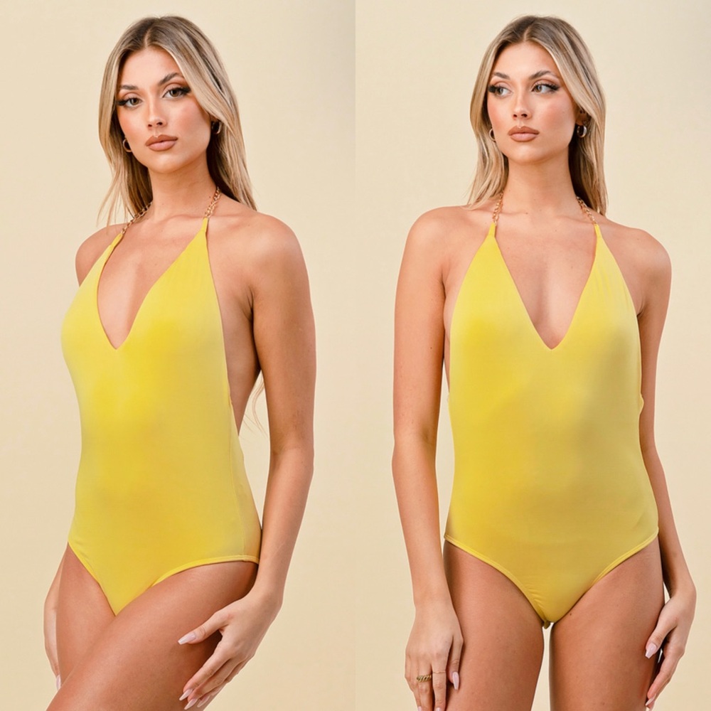 Elegant Yellow Plunge Bodysuit - Picture 3 of 8